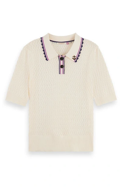Shop Scotch & Soda Pointelle Short Sleeve Polo Sweater In Soft Ice
