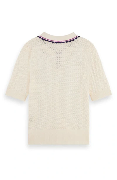 Shop Scotch & Soda Pointelle Short Sleeve Polo Sweater In Soft Ice