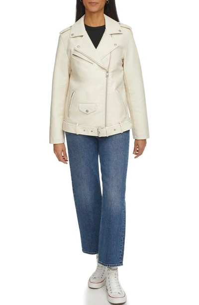 Shop Levi's Longline Belted Faux Leather Moto Jacket In Oyster