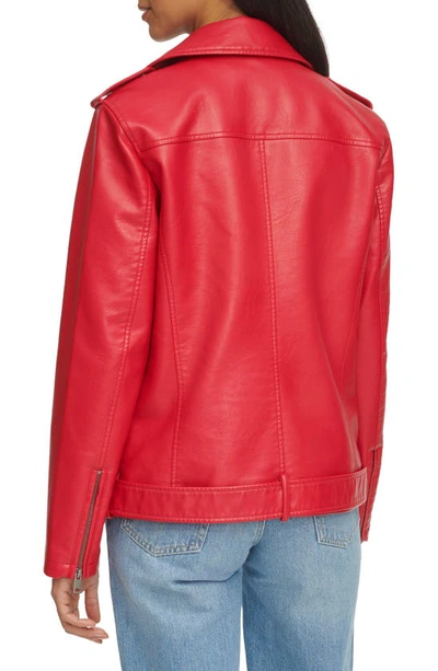 Shop Levi's Longline Belted Faux Leather Moto Jacket In Red