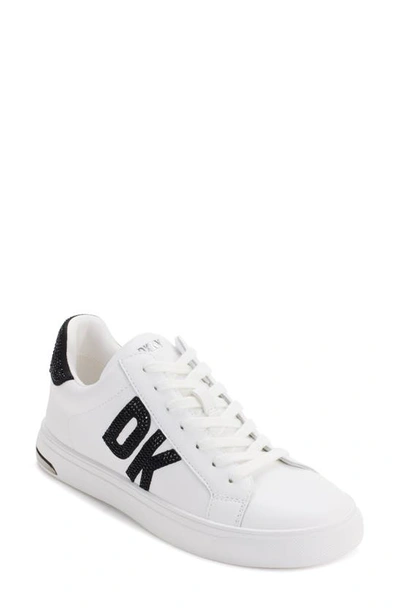 Shop Dkny Embellished Logo Sneaker In Bright White/ Black