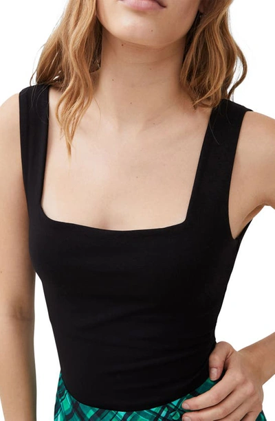 Shop French Connection Rallie Square Neck Stretch Cotton Bodysuit In 01-blackout