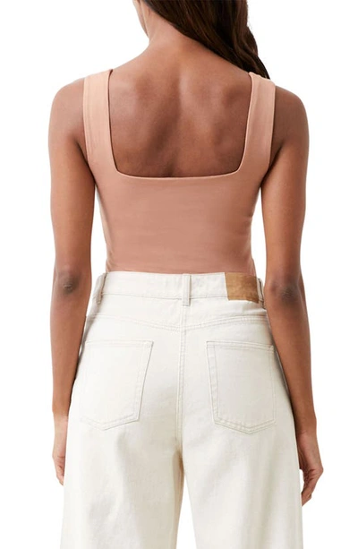 Shop French Connection Rallie Square Neck Stretch Cotton Bodysuit In 21-mocha Mousse