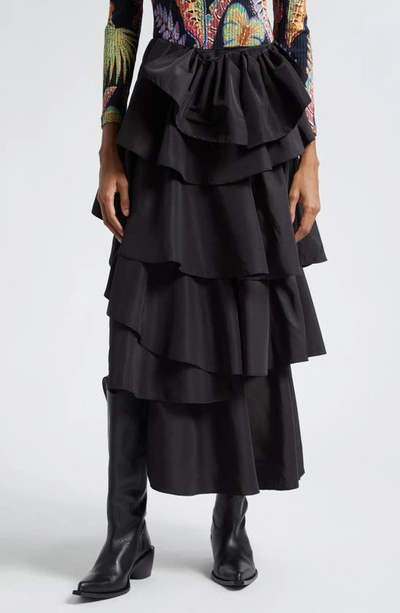 Shop Farm Rio Bow Detail Tiered Midi Skirt In Black