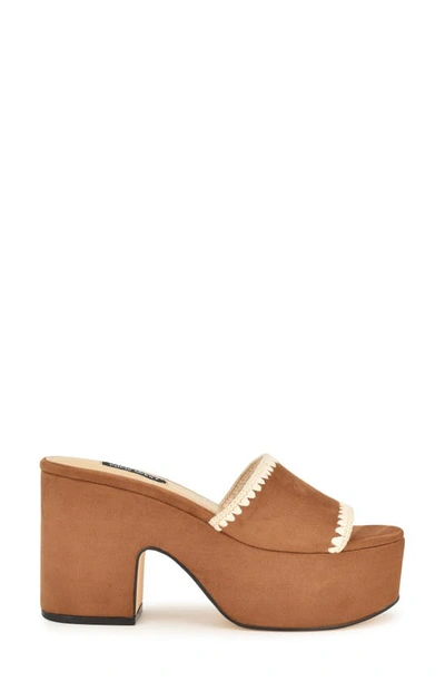 Nine West Yickie 2 Womens Embroidered Faux Suede Block Heel In Medium Brown