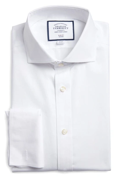Shop Charles Tyrwhitt Slim Fit Non-iron Cotton Poplin Dress Shirt In White