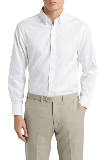 Shop Charles Tyrwhitt Slim Fit Non-iron Solid Twill Button-down Dress Shirt In White