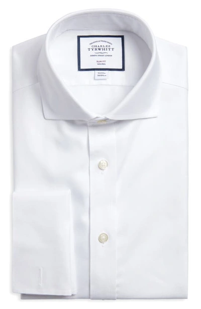 Shop Charles Tyrwhitt Slim Fit Non-iron Solid Twill Dress Shirt In White
