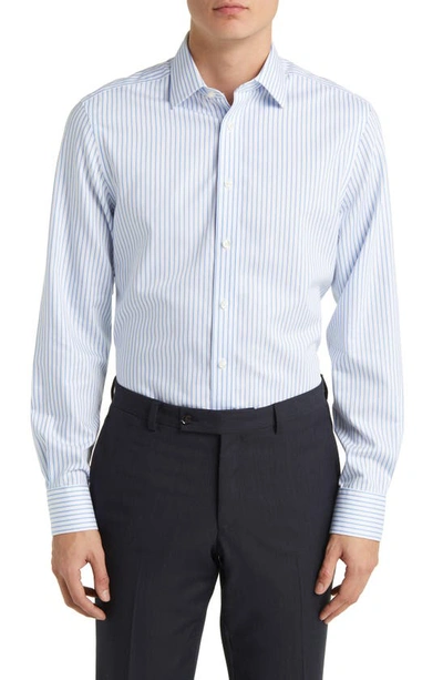 Shop Charles Tyrwhitt Slim Fit Non-iron Stripe Twill Dress Shirt In Cornflower Blue