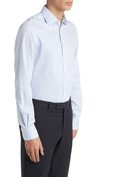 Shop Charles Tyrwhitt Slim Fit Non-iron Stripe Twill Dress Shirt In Cornflower Blue