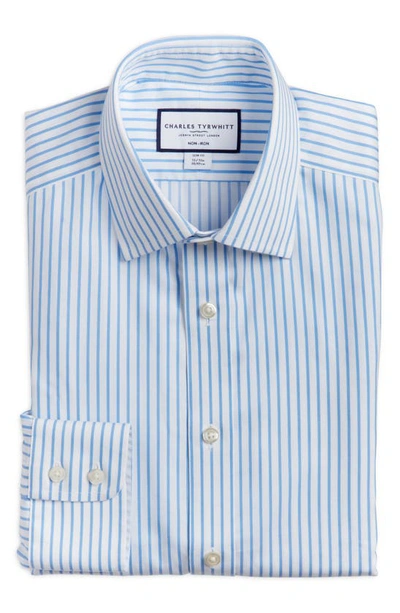 Charles Tyrwhitt Slim Fit Non-iron Stripe Twill Dress Shirt In Cornflower Blue