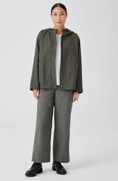 Shop Eileen Fisher Hooded Cotton Blend Jacket In Grove