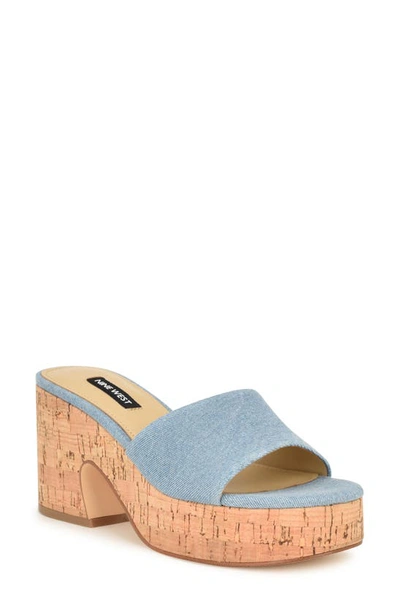 Shop Nine West Boone Denim Platform Slide Sandal In Light Blue