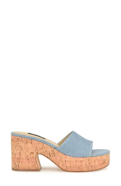 Shop Nine West Boone Denim Platform Slide Sandal In Light Blue