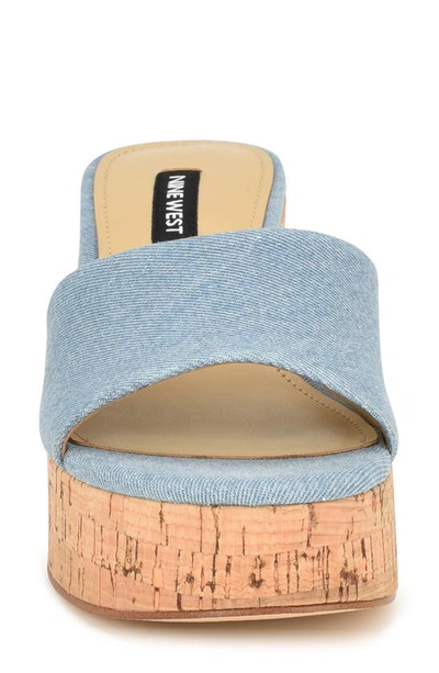 Nine West Barata Platform Cork Sandal In Light Blue