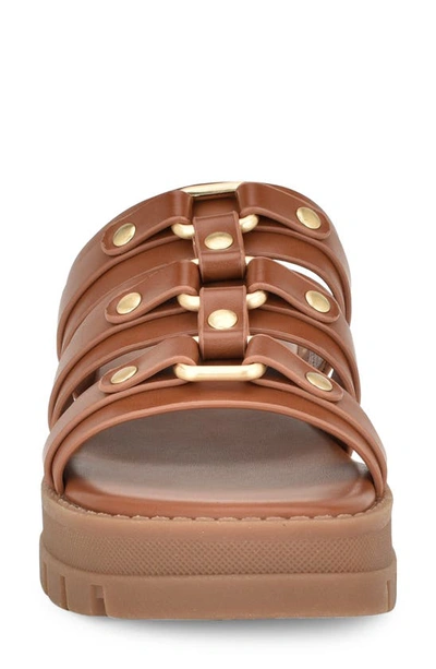 Nine West Cazz Platform Slide Sandal In Medium Brown