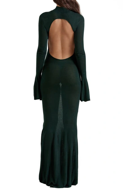House Of Cb Sancha Open Back Long Sleeve Semisheer Body-con Maxi Dress In Emerald Green