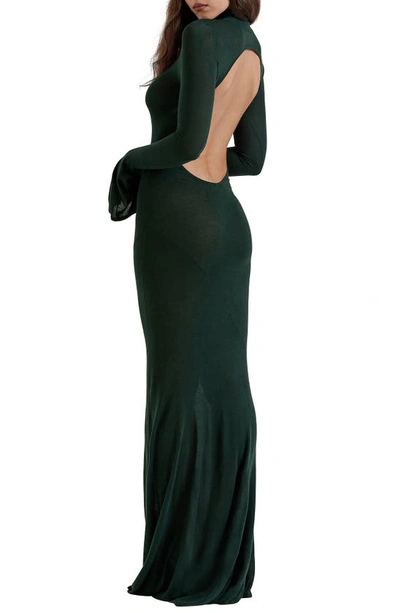 House Of Cb Sancha Open Back Long Sleeve Semisheer Body-con Maxi Dress In Emerald Green