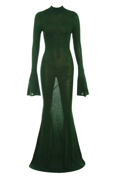 House Of Cb Sancha Open Back Long Sleeve Semisheer Body-con Maxi Dress In Emerald Green