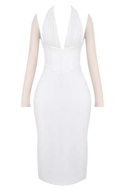 House Of Cb Yasmin Long Sleeve Body-con Midi Cocktail Dress In White