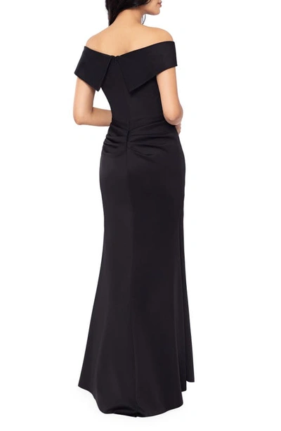 Xscape Off The Shoulder Ruffle Scuba Gown In Black