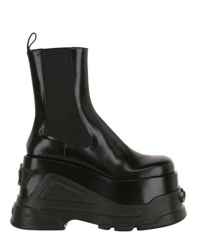 Shop Versace Platform Leather Ankle Boots In Black