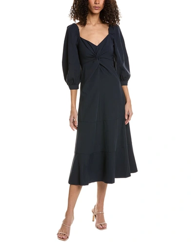 Cinq À Sept Kristina V-neck Twisted-front Midi Silk Dress In Blue