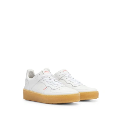 Shop Hugo Lace-up Trainers In Nappa Leather With Backtab Logo In White