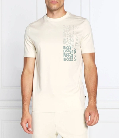 Shop Hugo Boss Tiburt 311 Short Sleeve Logo Crew Neck T-shirt In Beige