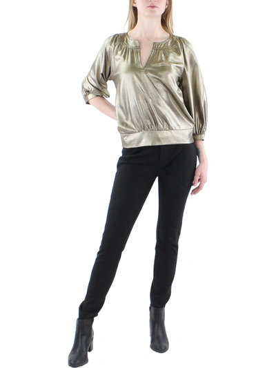Shop Karl Lagerfeld Womens Blouson Split Neck Pullover Top In Gold