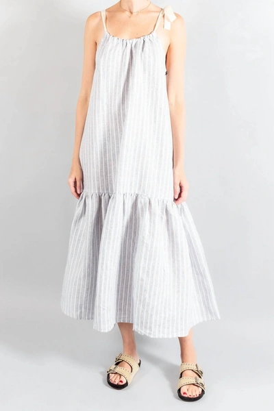 APIECE APART SHOULDER TIE DRESS IN TEXTURED STRIPE PRINT 