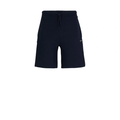 Shop Hugo Boss Pajama Shorts With Embroidered Logo In Blue