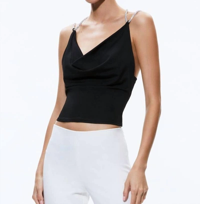 Shop Alice And Olivia Coral Crystal Strap Cowl Top In Black