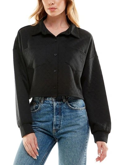 Shop No Comment Juniors Womens Quilted Short Shirt Jacket In Black