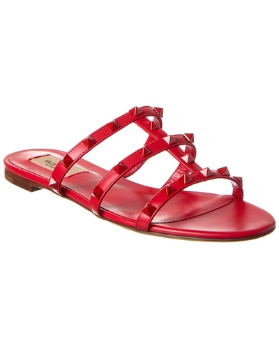 Shop Valentino Rockstud Caged Leather Sandal In Red