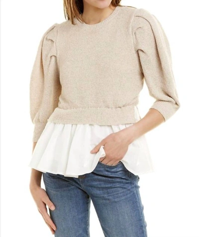 En Saison Mixed Media Puffed Sleeve Top In Natural In White
