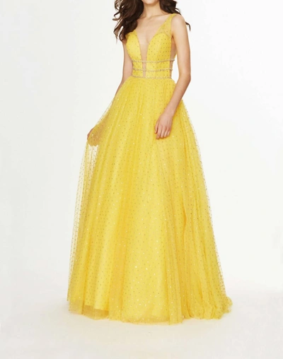 Shop Angela & Alison Shimmering Prom Gown In Yellow