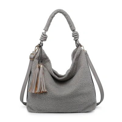 Shop Jen & Co. Women's Bea Fuzzy Hobo W/ Tasselu Bag In Light Grey