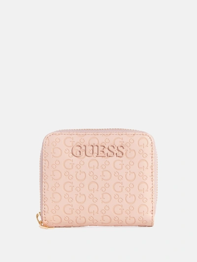 Guess Factory Bowie Debossed Zip-around Wallet In Gold