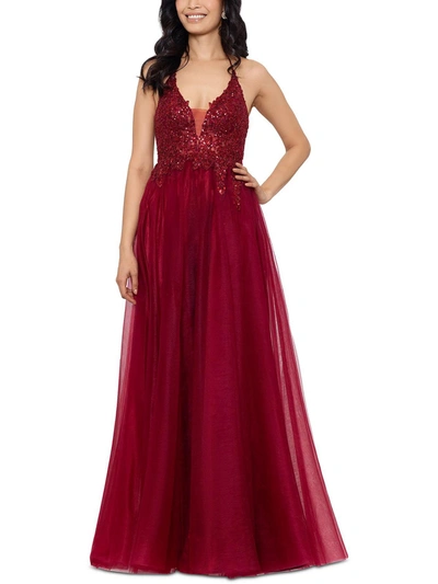 Shop Blondie Nites Juniors Womens Sequined Maxi Evening Dress In Red