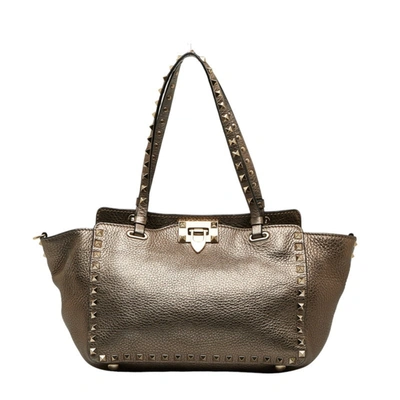 Shop Valentino Rockstud Leather Tote Bag () In Brown
