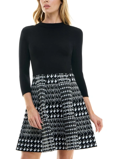 Shop Bcx Juniors Womens Houndstooth Mini Sweaterdress In Black