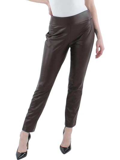Shop Anne Klein Womens Faux Leather Slim Leg Cropped Pants In Gold