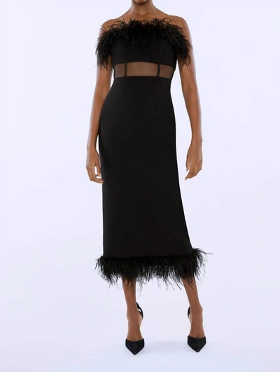 Shop Likely Aubrey Feathers Trim Sheath Midi Dress In Black