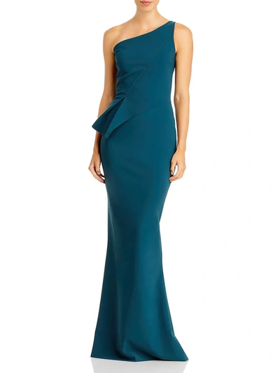 Shop Chiara Boni Zulema Womens Woven One Shoulder Evening Dress In Blue