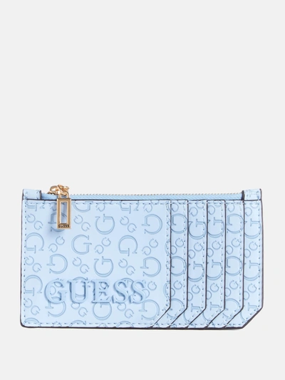 Shop Guess Factory Bowie Debossed Logo Card Case In Blue