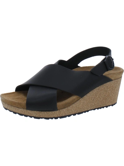 Shop Papillio By Birkenstock Samira Ring-buckle Womens Leather Footbed Wedge Sandals In Black