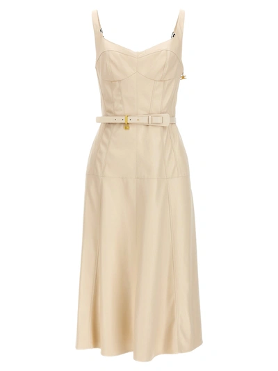 Shop Elisabetta Franchi Eco-leather Midi Dress Dresses Beige