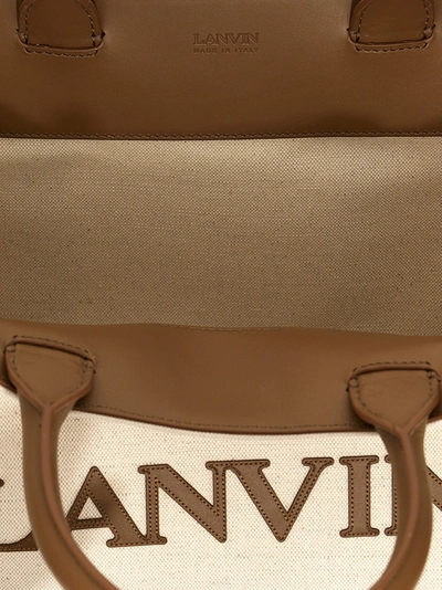 Shop Lanvin Logo Canvas Shopping Bag Tote Bag Beige