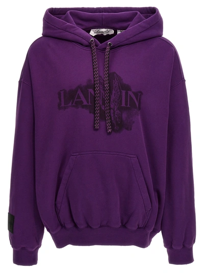 Shop Lanvin Logo Print Hoodie Sweatshirt Purple